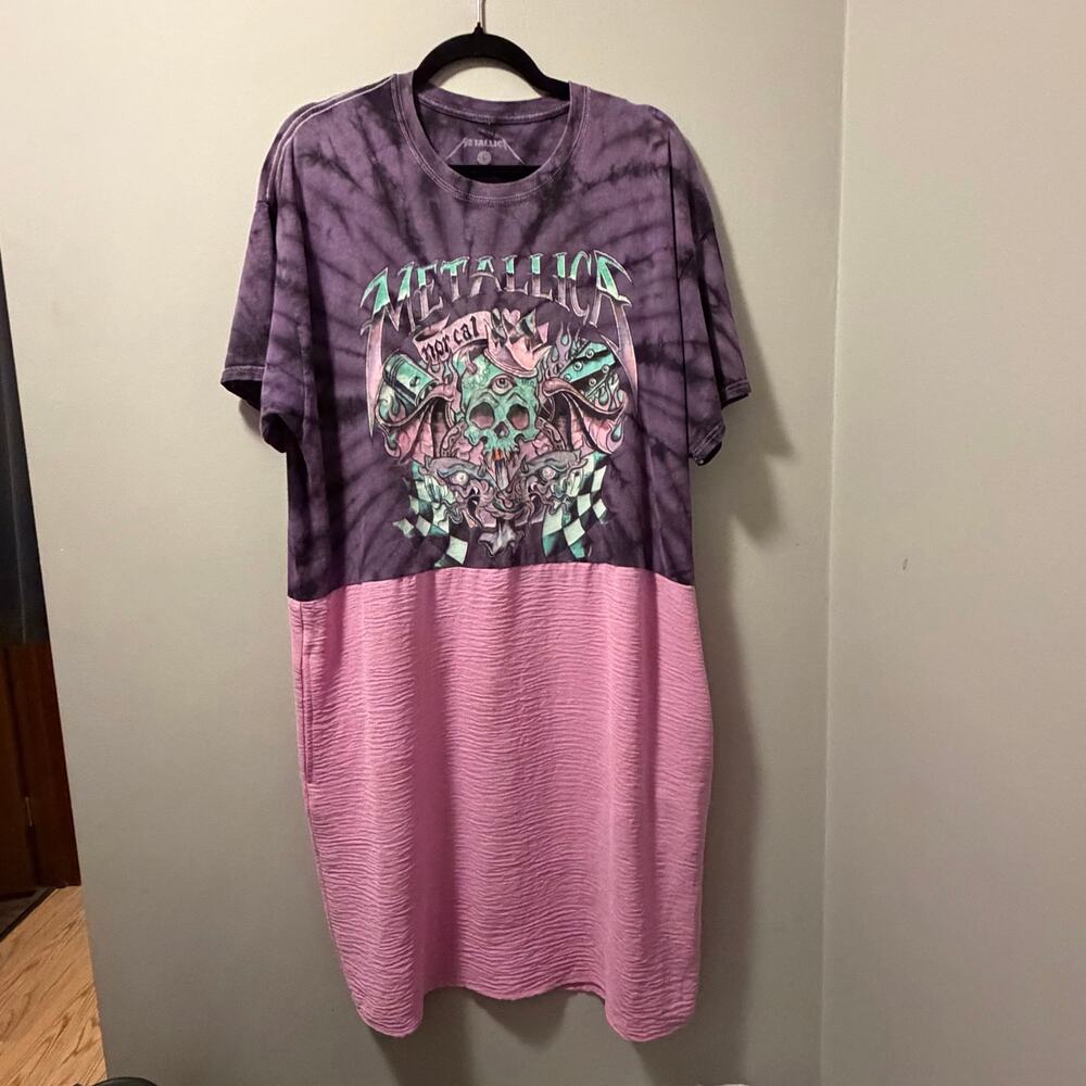 Metallica Dress upcycle with pockets tie dye cracked image pilling